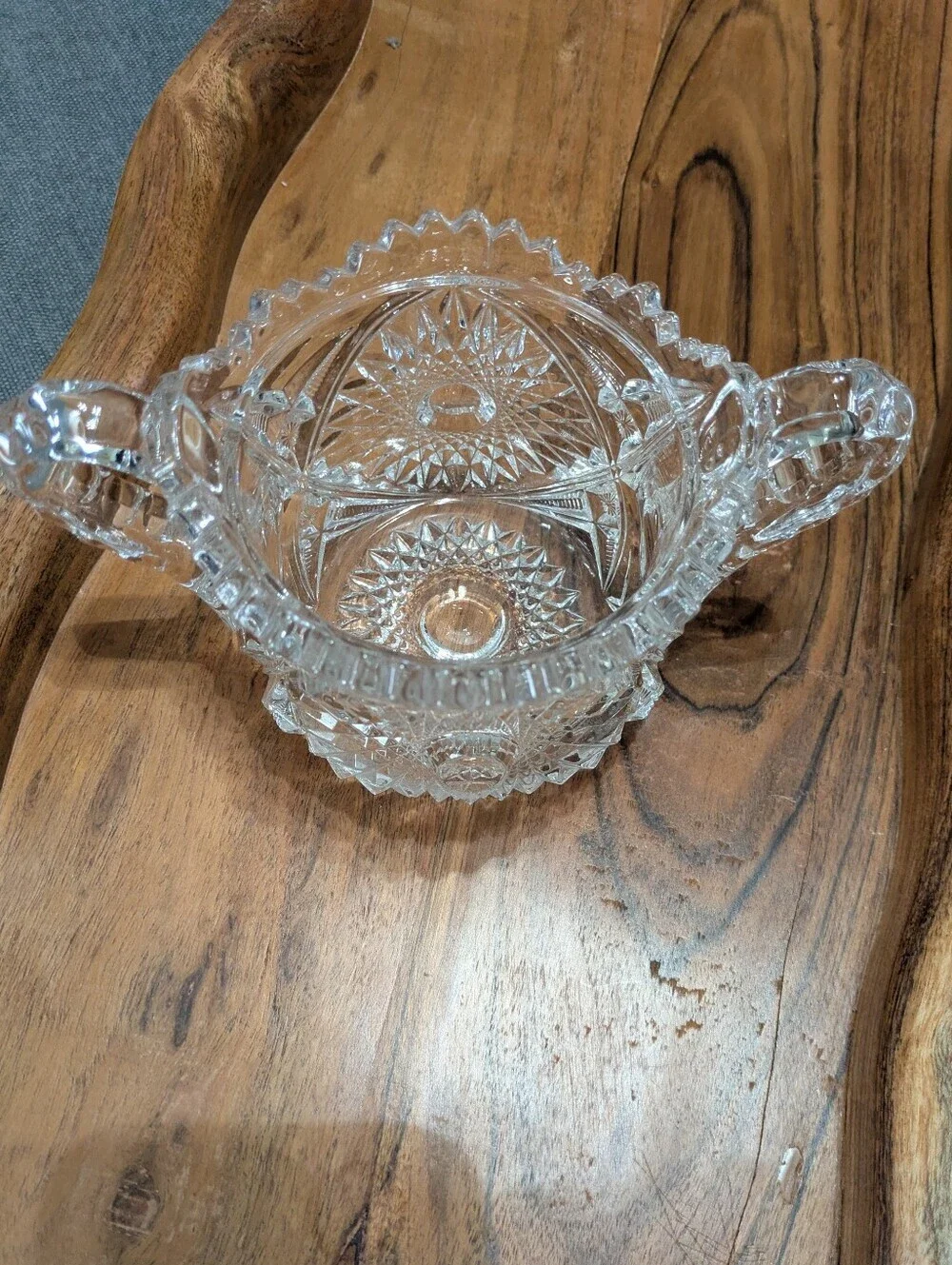Cut Glass Sugar Bowl with Decorative Handles - Clear